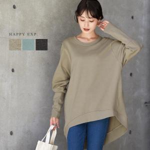 スウェット トレーナー トップス レディース 長袖 ラウンドネック ドルマン チュニック丈 テールカット ゆったり 大きいサイズ プルオーバー 秋 メール便不可