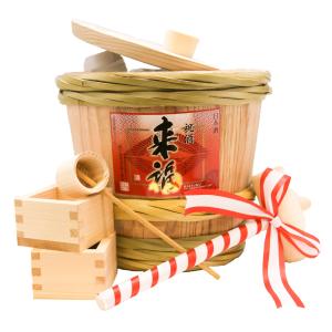 【2個】使用済み樽酒の樽　2斗上げ底、4斗上げ底 樽酒 4斗樽 中身2斗（36L）上げ底 鏡開きに 本格日本酒「来福」の菰樽