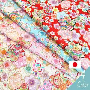 布 生地 コットン 凹凸 型押し 縮緬風 和柄 和装 桜