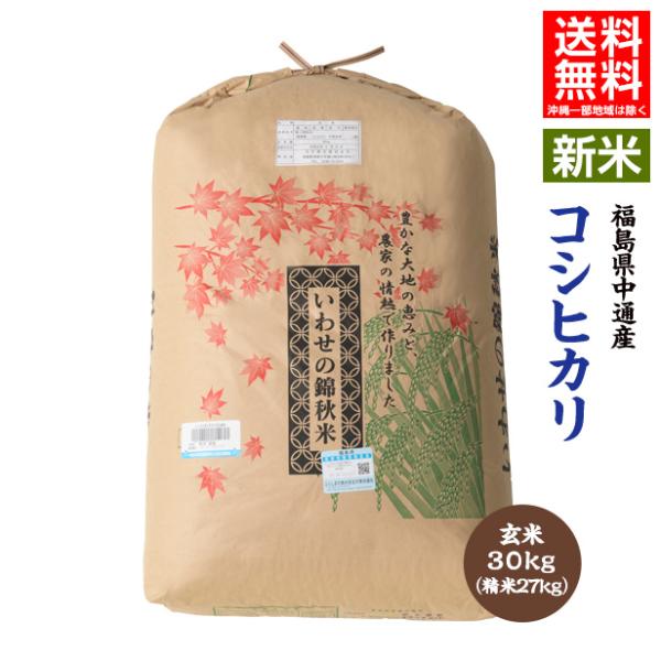 令和7年産 福島県 中通産 コシヒカリ 玄米 30kg 白米27kg お米
