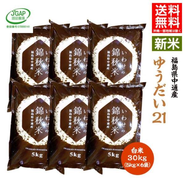 【新米予約】令和7年産 福島県 中通産 ゆうだい21 精白米 30kg (5kg×6袋) 小分け 2...