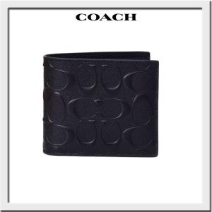 COACH コーチ  二つ折り財布 メンズ コーティング クロスグレイン エンボスド レザー シグネチャー ID カードケース 付き 75371