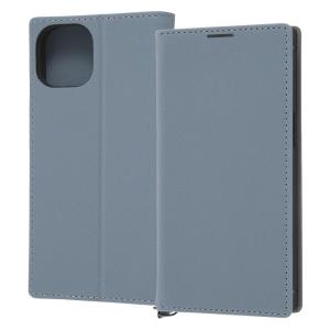 iPhone 14 / 13 耐衝撃 手帳型レザーケース KAKU Durable/ブルー/ライトグレー