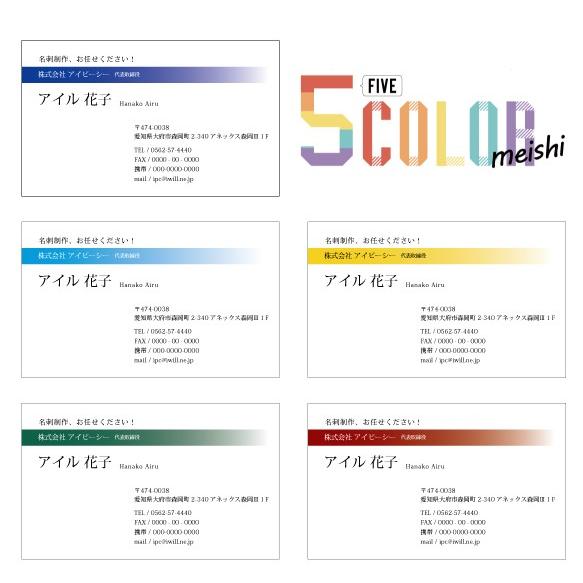 5カラー名刺1箱5色入り 片面印刷  名刺印刷 名刺作成 fcm003