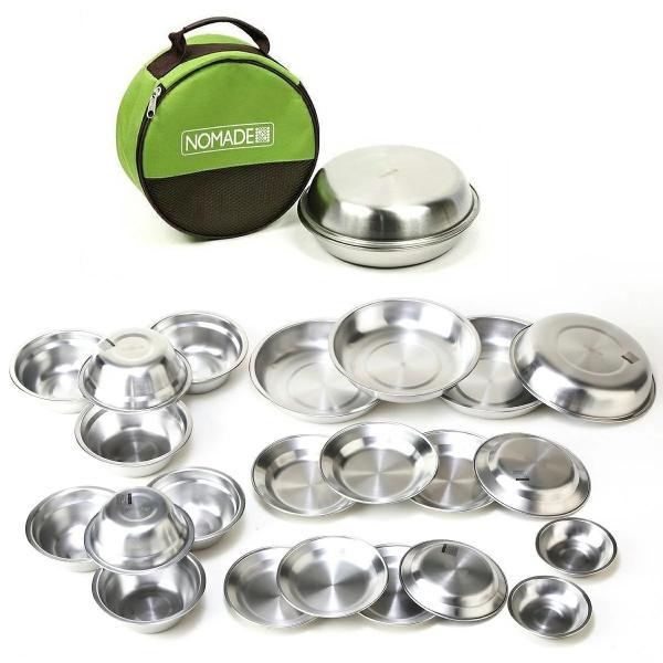 ステンレス コンパクト収納 NOMADE 食器 6種類 22点 セット キャンプ アウトドア ケース...