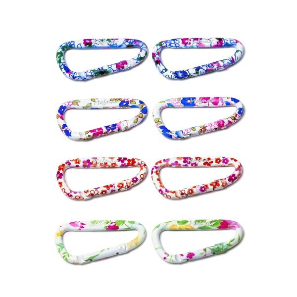 カラビナ かわいい 花柄 ４バリエーション カラーセット  8個セット (6cm)