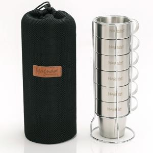 キャンプ マグカップセット アウトドア ステンレス ダブルウォール 二重構造 マグカップ 6個セット メッシュバッグ付き