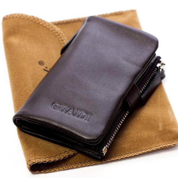 GUAIDI 本革 牛革 キーケース 小銭ポケット付き ６連 スマートキーケース ブラウン