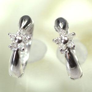 K14WG 中折れ ダイヤモンドピアス