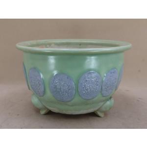 盆栽鉢】 時代鉢 古瀬戸 青磁長方鉢（左右19.5cm 無傷）いよじ園