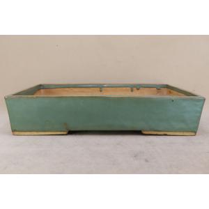 盆栽鉢】 時代鉢 山秋縦落款 烏泥 外縁長方鉢 大型サイズ（左右42.5cm
