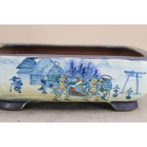 植木鉢　陶翠 絵付け鉢　盆栽鉢　長角足付 植木鉢【陶翠窯】エン付長角絵窓入9号盆栽鉢 : ヤマコー畑岡幸助商店