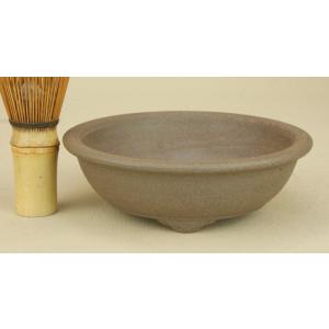 鴻陽　盆栽鉢　丸　浅め 盆栽鉢】 時代鉢 鴻陽作 烏泥太鼓鋲丸鉢（径34cm 無傷）いよじ園