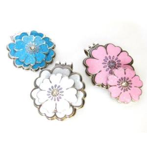 ゴルフボールマーカー フラワー ブルー・ホワイト・ピンク 同柄ハットクリップ付 navikaナビカ