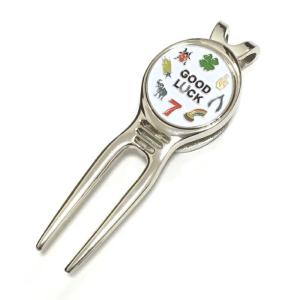ゴルフ グリーンフォーク / ディボットツール グッドラック ラッキー７ フォーク ＆ ゴルフボールマーカーセット