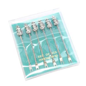 フルーツピック　スペイン製　ゴルフバッグ型ピック6本セット　ヘッド部分：シルバーメッキ　フォーク部分：ステンレス