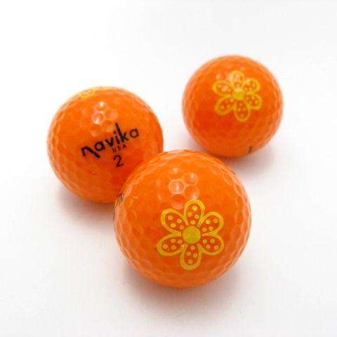 ゴルフボール ３個セット ネオンカラー オレンジ デイジー柄 Soft N2  navikaナビカ