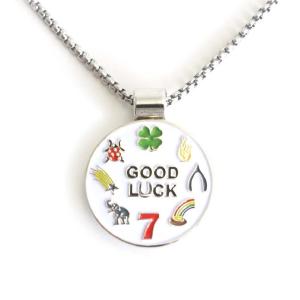 ゴルフ ネックレスマーカー グッドラック ラッキー７ マーカー ＆ 台座 ＆ ステンレスチェーン 強力マグネット アジャスター付