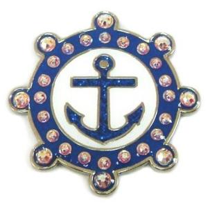 ゴルフボールマーカー スワロフスキークリスタル マリン イカリマーク ハットクリップ付 navikaナビカ