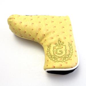 ゴルフ パターカバー オーストリッチ 型押し PUレザー マグネット式 カラー：イエロー