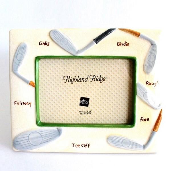 【RUSS】　フォトフレーム　陶器　L判用　Golf  club　ゴルフクラブ　写真立て