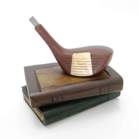 ペーパーウェイト 木製 ゴルフクラブ＆ブックス インテリア ウッド 置物 ゴルフモチーフ