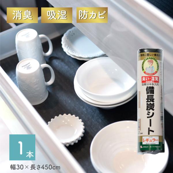 キッチン・リビング・下駄箱用 除湿 消臭 防カビ 備長炭シート 30×450cm １本 下駄箱シート...