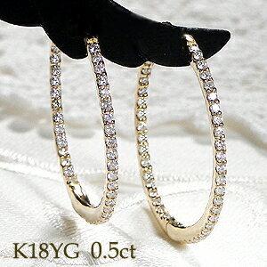 ダイヤモンド K18WG エタニティ フープピアス ピアス ジュエリー K18YG K18WG 0.5ct ダイヤモンド エタニティ フープ ピアス 25mm