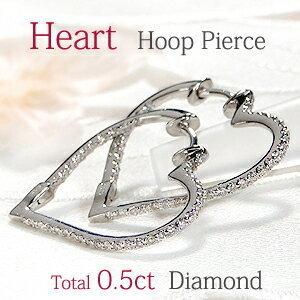 K18 WG YG 0.50ct ハート ダイヤモンド フープ ピアス人気 ダイヤ  