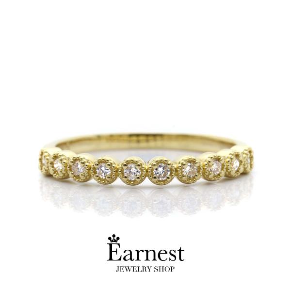 ハーフエタニティリング　指輪　ダイヤモンド　0.15ct　11石ダイヤ　K18　イエローゴールド　レ...