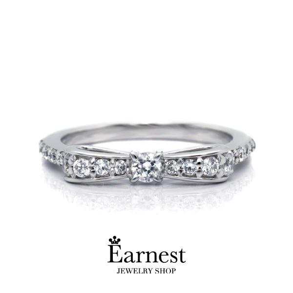 PT900　0.23ct　リボンモチーフピンキーリング