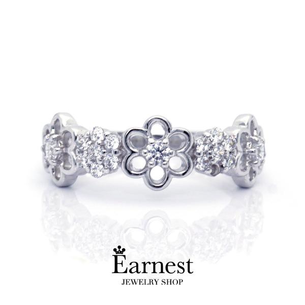ピンキーリング　フラワーデザインリング　指輪　プラチナ900　ダイヤモンド　0.23ct