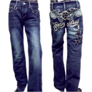 ビーアンビション スカル エンボス パイソン柄 デニムパンツ BE