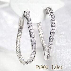 pt900 プラチナ ダイヤモンド ダイヤ ピアス 1.0ct 1カラット ウェーブ