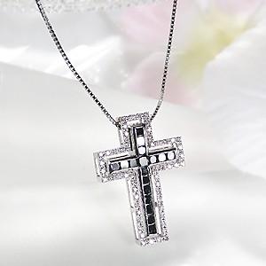 K18WG ゴールド ダイヤモンド ダイヤ ネックレス ペンダント クロス 十字架 6WAY ブラックダイヤモンド FYP0001