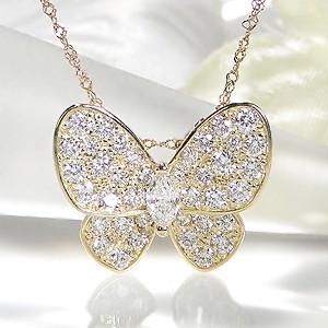 K18YG/WG/PG ゴールド ダイヤモンド ダイヤ ペンダントトップ ネックレス ペンダント 蝶...