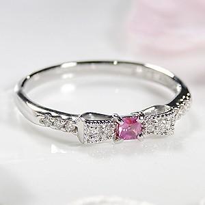 K18YG/WG/PG ピンクサファイヤ ダイヤモンド リボン リング ジュエリー