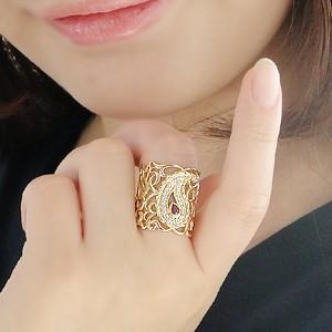 K18 透かし ペイズリー デザイン ルビー ダイヤ 幅広 リング 11号 K18 透かし ペイズリー デザイン ルビー ダイヤ 幅広 リング 11号