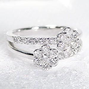pt900 プラチナ ダイヤモンド ダイヤ 指輪 リング 二連 フラワー 花 大粒 人気 1.0ct...