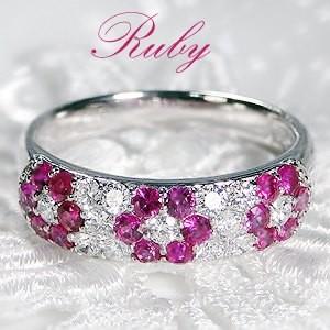 ルビー 指輪 リング カラーストーン ダイヤモンド フラワー パヴェ
