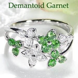 pt900 デマントイドガーネット ダイヤモンド フラワー リング