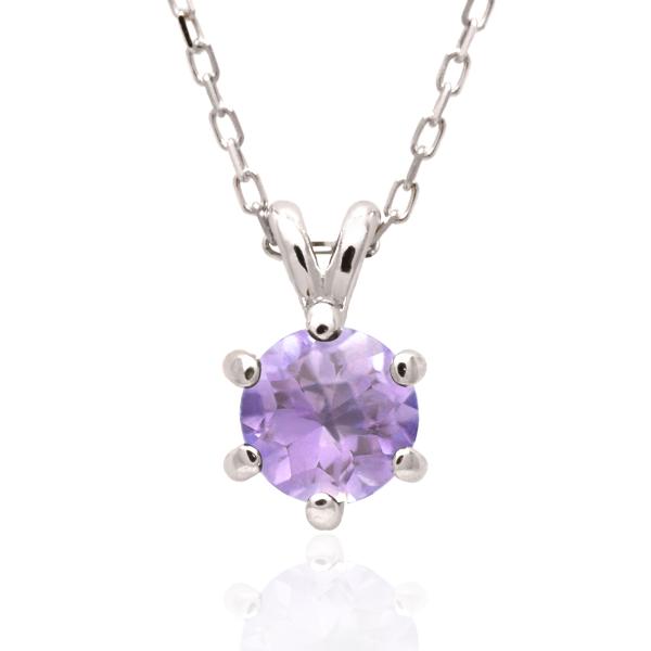 ラベンダーアメジスト ネックレス ペンダント トップ K10 ホワイトゴールド WG 5mm シック...