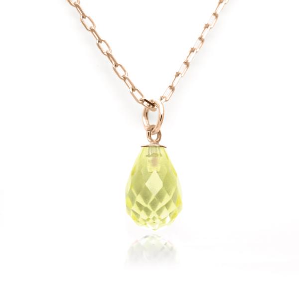レモンクォーツ 4月 誕生石 ネックレス K10 ピンクゴールド ブリオレットカット ペンダントトッ...