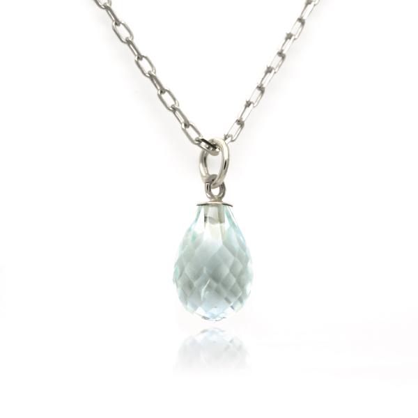 アクアマリン 3月 誕生石 ネックレス プラチナ900 Pt900 ブリオレットカット ペンダントト...