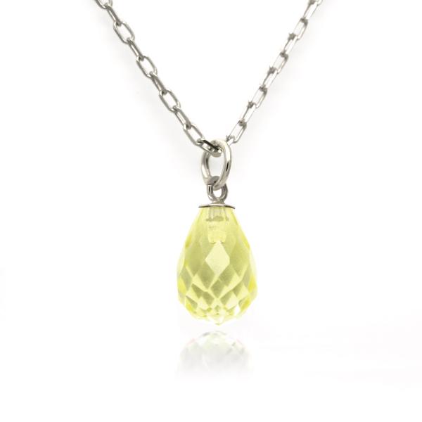 レモンクォーツ 4月 誕生石 ネックレス プラチナ900 Pt900 ブリオレットカット ペンダント...