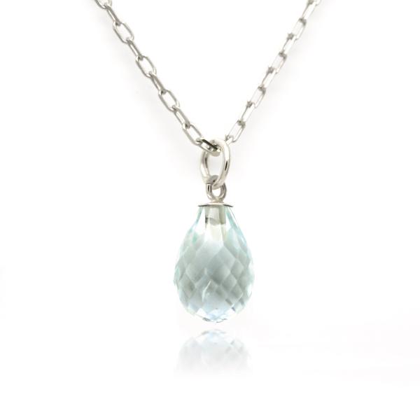 アクアマリン 3月 誕生石 ネックレス K10 ホワイトゴールド WG ブリオレットカット ペンダン...
