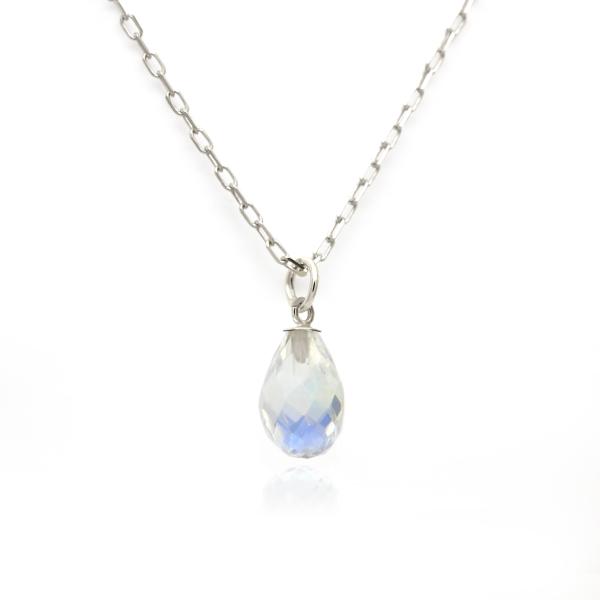 ブルームーンストーン 6月 誕生石 ネックレス K10 ホワイトゴールド WG ブリオレットカット ...