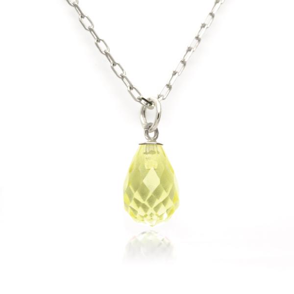 レモンクォーツ 4月 誕生石 ネックレス K10 ホワイトゴールド ブリオレットカット ペンダントト...