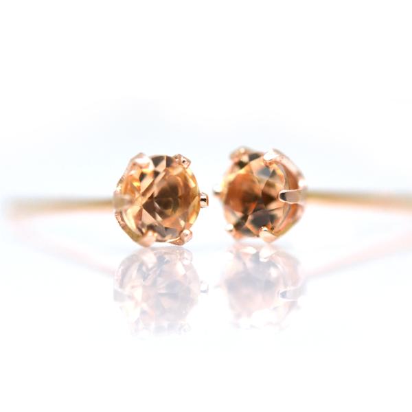 インペリアルトパーズ ピアス K10 ピンクゴールド PG ゴールド 両耳 3mm 6本爪 送料無料...