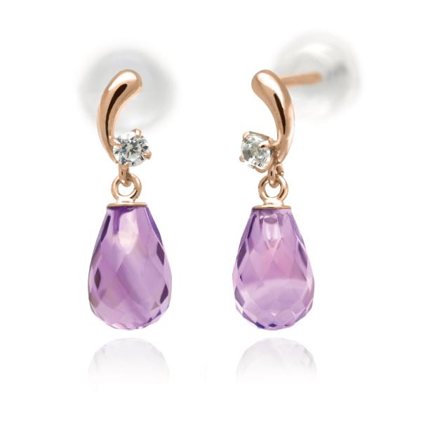 アメジスト ピアス ブリオレットカット スイング ティアドロップ K10 ピンクゴールド PG アメ...